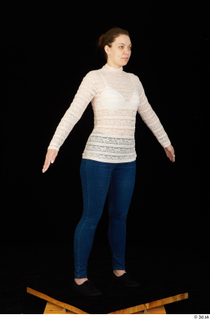  Ellie Springlare black sneakers blue jeans dressed long sleeve shirt pink turtleneck standing whole body 0010.jpg